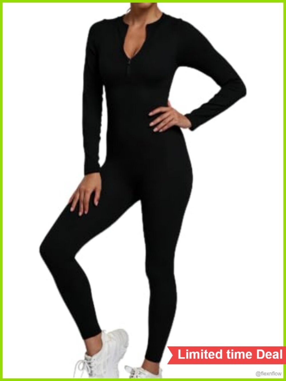 Women Ribbed Zip Up Long Sleeve Workout Jumpsuit Leggings Romper One Piece
